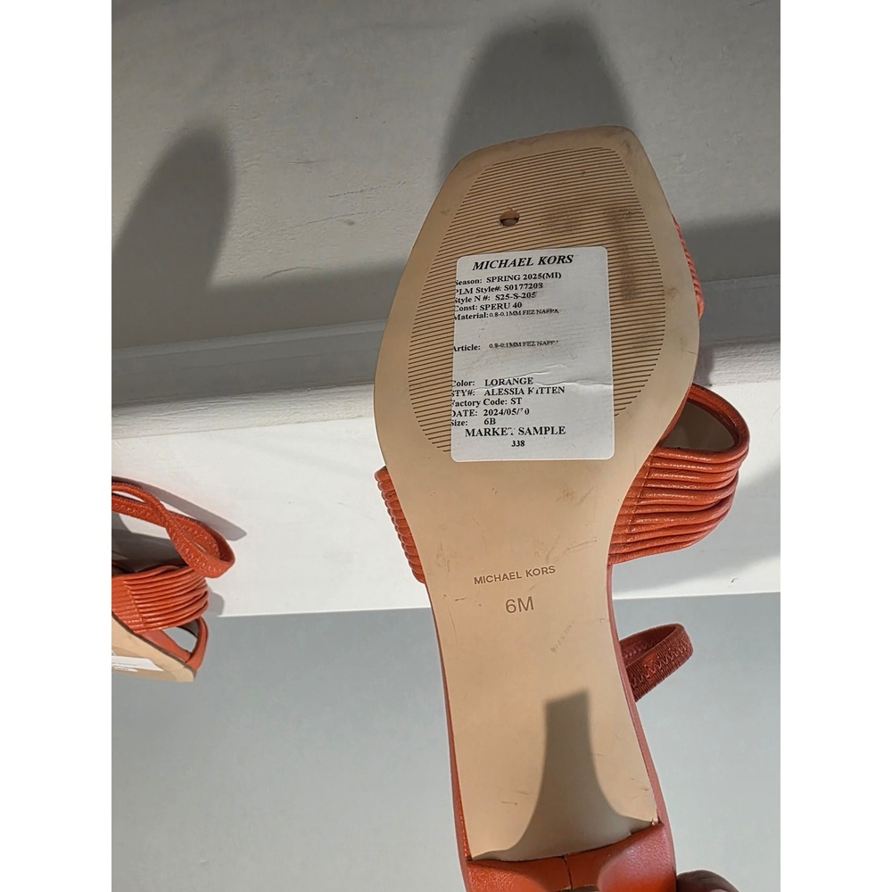 Women's sz 6 M Michael Kors Alessia Kitten Sandals Orange Leather Slingback - Picture 5 of 9